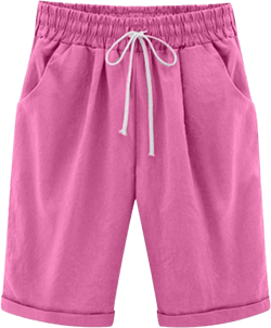 Bermuda Shorts for Women Trendy 2024 Plus Size Elastic High Waist Drawstring Cotton Linen Shorts Summer Lounge Shorts 4X-Large #G09-hot Pink