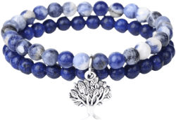 Tree Of Life Pendant Bracelets For Men 6mm Blue Sodalite Lapis Lazuli Beads Bracelet Set Women Meditation Jewelry No.1 19cm