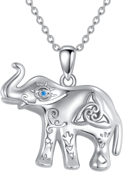 Elephant with Evil Eye Necklace Sterling Silver Celtic Good Luck Elephant Protection Charm Pendant Animal Necklaces Jewelry Gifts for Women Celtic Elephant with Evil Eye Necklace