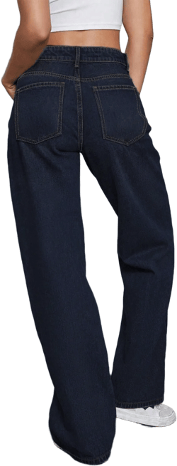 Plus Size High Waist Stretchy Plain Washed Jeans Blue Wide Leg Denim Pants, Versatile Loose Fit Jeans