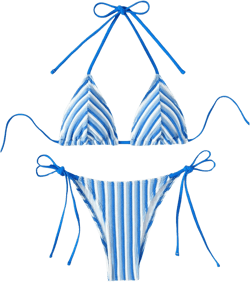 SHENHE Women's 2 Piece Swimsuit Floral Print Halter Tie Side Triangle Bikini Set Medium Blue Striped C
