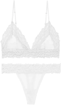 Sexy Lace Transparent Dot Mesh Bralette Women Brassiere T Back Panties Backless V Neck Lingerie Set