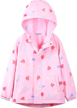 WELAKEN Fleece lined Jackets with Water-Resistance Frabic for Kid's & Toddler II Girl's Rain Jacket & coats 8 Years Heart,pink