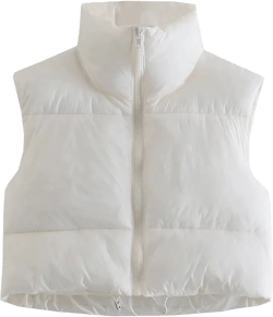 Aopwsrlyi Women's Winter Cropped Puffer Vest Lightweight Sleeveless Zip Up Gilet Cotton Padded Warm Puffy Jacket Outerwear Large White