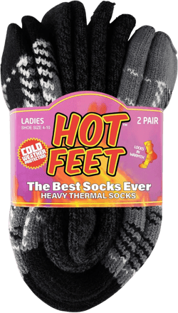 HOT FEET Thermal Socks For Women for Cold Weather – Thick Warm Winter Hiking Heat Insulated Socks, Women’s sizes 4–10.5, 2 PACK, Heather Black/Plaid Gray