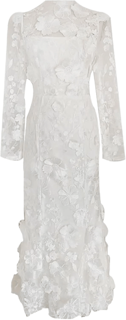Women's 3D Floral Embroidery Mermaid Prom Dress Long Sleeve Lace Bodycon Party Cocktail Mini Dress 28 Plus White