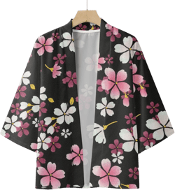 Alalaso Men's Loose Baggy Kimono Jackets Cardigan Lightweight Casual Japanese Seven Sleeves Open Front Coat Outwear B03-black 3X-Large