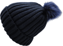 Wonderful Fashion Women's Cable Knit Beanie Hat with Faux Pom Pom Navy