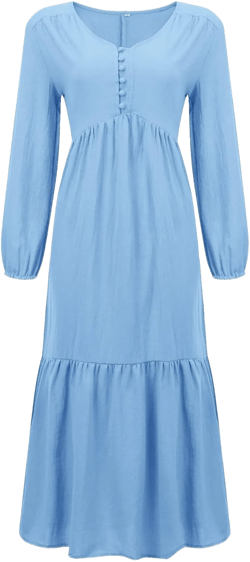 Mmoneyake Long Sleeve Dresses for Women 2024 Cotton Linen Dress Casual Tiered A-Line Dresses Boho Midi Dresses Tunic Dress Small Light Blue