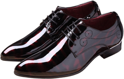 Santimon Men Oxford Dress Shoes Brogue Floral Patent Leather Casual Formal Business Derby Shoes Red 9 US