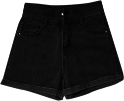 Women's Denim Shorts High Waisted Casual Stretchy Trendy Summer Y2k Baggy Girls Wide Leg Folded Hem Slim Jean Shorts Black XX-Large