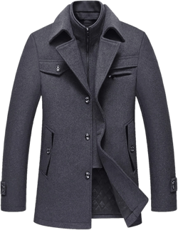 Maiyifu-GJ Men's Wool Blend Winter Coat Casual Slim Fit Single Breasted Jacket Layered Collar Warm Windproof Overcoat (Grey,170)