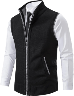 Men's Fleece Vest Work | Daily | Leisure, Men's Fleece Vest Outdoor Sleevess Jackets Knit Vest with Zipper Pockets Large Black