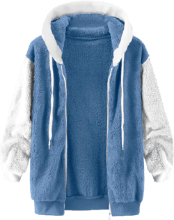 Fleece Jacket for Women Winter Sherpa Jacket Fuzzy Hoodie Jacket Zip Up Fleece Jacket Plus Size Warm Jacket B-sky Blue 3X-Large