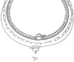 Xerling Boho Multiple Tiers Layered Necklaces Toggle Star Pendant Chains Choker Paperclip Link Chains Necklace for Women Girls Silver