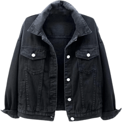 Roquorl Women's Plus Size Denim Jacket Spring Autumn Short Jacket Pink Denim Jacket Casual Top Large Black