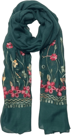 Humble Hilo Embroidered Floral Scarves Elegant Lightweight Colorful Shawl Wrap Scarf for Women Hunter Green Daisy Border