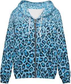 Women's Full-Zip Hooded Sweatshirt Blue Leopard Print Hoodies with Pockets Hoodies for Women Loose Fit Sweatshirts for Women Plus Size Hoodies