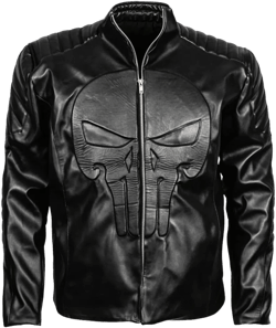 Skull Leather Jacket Men-Skull Embossed Black Faux Leather Jacket
