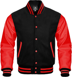 Baseball Jacket Varsity Letterman Jackets Genuine Leather Sleeves & 37 Team Colors Original Wool Red Black Medium