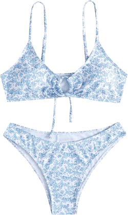 SOLY HUX Women's Floral Print Tie Front Bikini Bathing Suit 2 Piece Swimsuits Blue White S