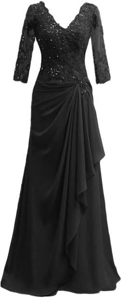 Mother of The Bride Dresses-Long Evening Formal Dress V Neck Wedding Guest Dresses for Women Ruffle Lace Applique Beaded 26 Plus Black