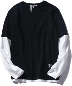 Men's Casual Long Sleeve T-Shirt Fake Two Piece Cotton Shirt Pullover Top Blouse X-Large Black