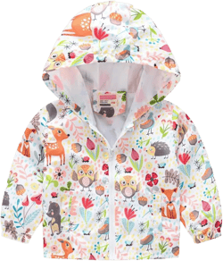 Children Girls Zipper Coat Cartoon Floral Prints Tops Long Sleeve Lightweight Jacket Hoodies Windbreaker Outerwear White a 2-3T
