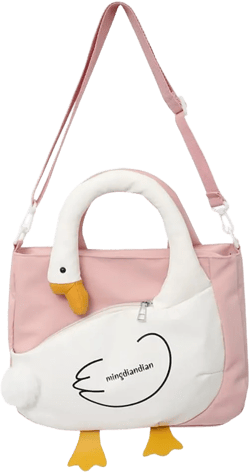 Cute Cartoon Goose Messenger Crossbody Bag For Women, Waterproof Large Capacity Shoulder Bag,Funny Doll Nylon Handbag Purses Pink