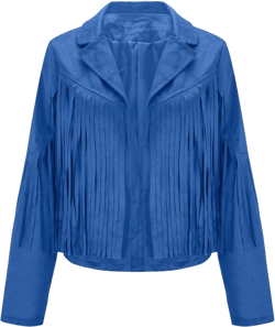 Binmer Fashion Faux Suede Tassel Jacket for Women Cowboy Style Fringe Cropped Coat Casual Long Sleeve Slim Moto Short Outwear
