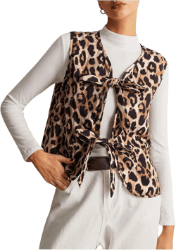 MakeMeChic Women's Leopard Print V Neck Vest Tie Front Sleeveless Y2K Waistcoat Vest