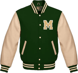 Varsity Jacket Baseball Letterman Jacket Wool Multi and Cream Leather & Basketball With M Patch 4X-Large Forest Green