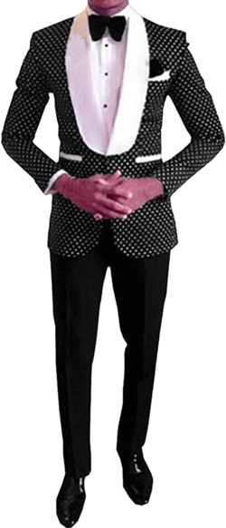 HBDesign Men 2 Piece 1 Button White Dot Black Slim Fit Fashion Suits(Jacket+Pants+Tie+Corset) 42 Black