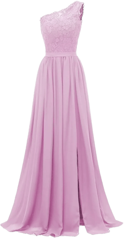 Women's Chiffon One Shoulder Bridesmaid Dresses for Wedding Long Lace Bodice Slit Formal Party Gown with Pockets 8 Pink