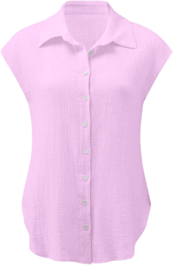 Womens Casual Button Down Shirts Cap Short Sleeve Cotton Linen Tops Loose Collared Summer Beach Blouses Lightweight Large A Purple