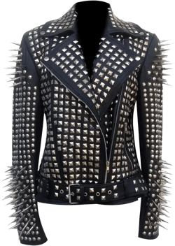 Women Studded Brando Motorcycle Black Leather Jacket | Spike Studded Biker Black Biker Leather Jacket for Women Medium Black