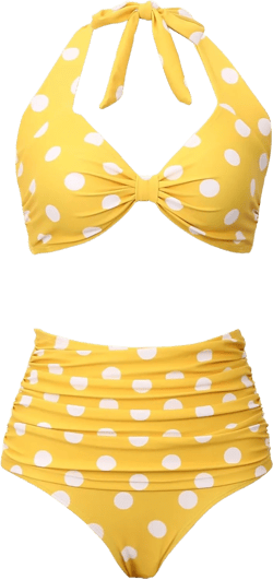 Honlyps High Waisted Bikini Sets for Women Tummy Control Bathing Suit Retro 2 Piece Swimsuit Polka Dot Modest Swim Suits 2025 X-Large Yellow