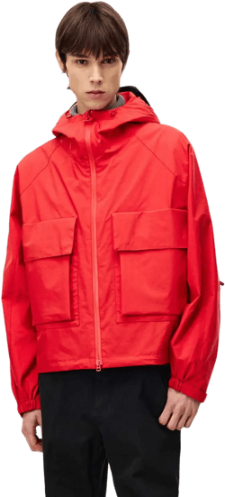 Red Leather Cap Windbreaker Jacket