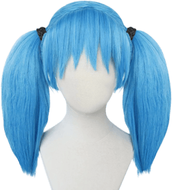 Wig Blue Wig with Bangs for Women Colored Wigs Double Ponytail Wig Anime Cosplay Wig for Halloween Costume Party + Wig Cap