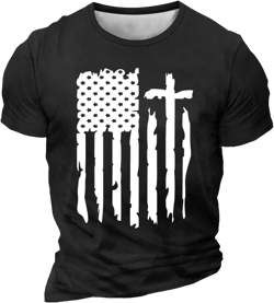 Vintage Distressed USA Flag Cross Christian Faith T-Shirt Men 4th of July Patriotic Shirts Short Sleeve Tee Plus Size Tops 4X-Large 01-black