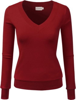 JJ Perfection Simple V-Neck Long Sleeve Pullover Essential Casual Soft Knit Fitted Sweaters for Womens Clothes with Plus Size
