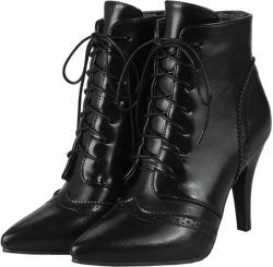 Caradise Womens Vintage Lace Up Pointed Toe Ankle Boots Stiletto High Heel Booties 10.5 Black