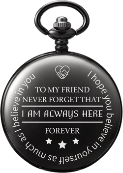 to My Friend Engraved Pocket Watch with Chain Custom Gift for Best Friend Men Women Birthday Wedding Graduation Christmas Black
