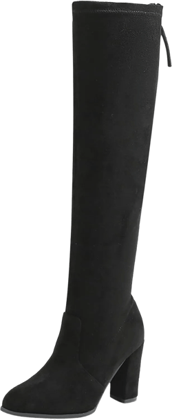 Women Knee High Boots Fashionable New Pattern Simple Solid Color Round Toe Thick Heel Womens Long Boot Cuff Socks : Clothing, Shoes & Jewelry