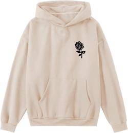 Bobeutou Oversized Graphic Hoodies for Men Rose Print Hoodie Vintage Fleece Hooded Sweatshirt Trendy Pocket Pullover Top Large Apricot