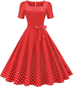 Women Vintage 50s 1950s Dress Square Neck A-line Polka Dot Rockabilly Swing Evening Party Cocktail Dresses Large Red