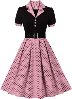 Women Vintage 1950s A-Line Dress Summer Casual Elegant Polka Dots V-Neck Short Sleeve Lapel Mid Swing Dress Hot Pink X-Large