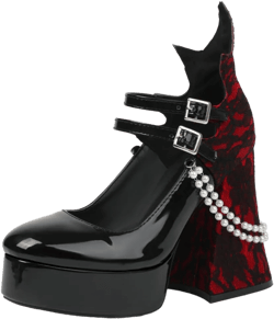 KOKOMOMO Womens Lace Flower Heels Goth Platform Shoes Chunky High Heel Mary Janes Gothic Shoe 9 A-black Patent