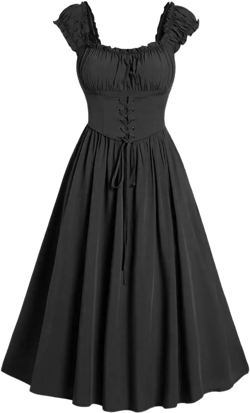 Gothic Clothes for Women Halloween Dress Fall Long Sleeve Dresses Black Bandage Corset Dress Lace Dress, Small