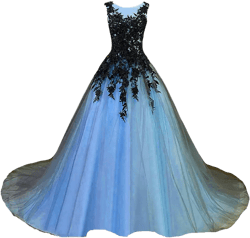Kivary Gothic Gray Tulle Long Black Lace Sheer Bateau Prom Wedding Dresses 18 Plus Sky Blue